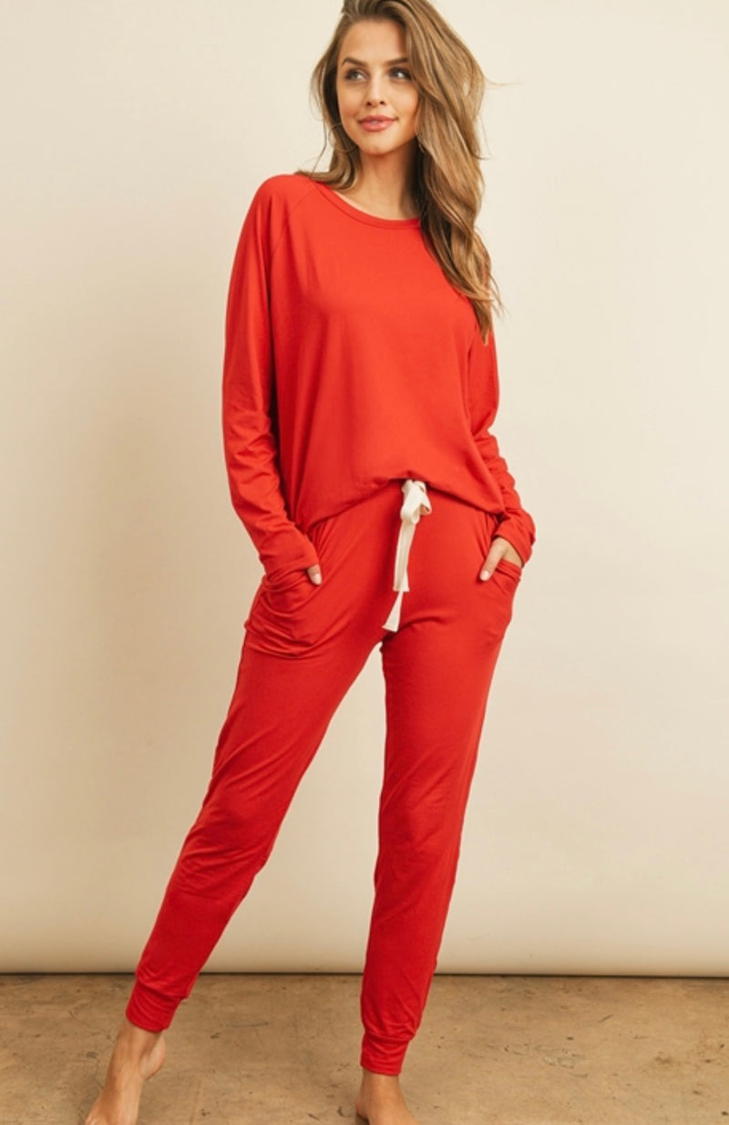 Super Soft Red pj Lounger Set