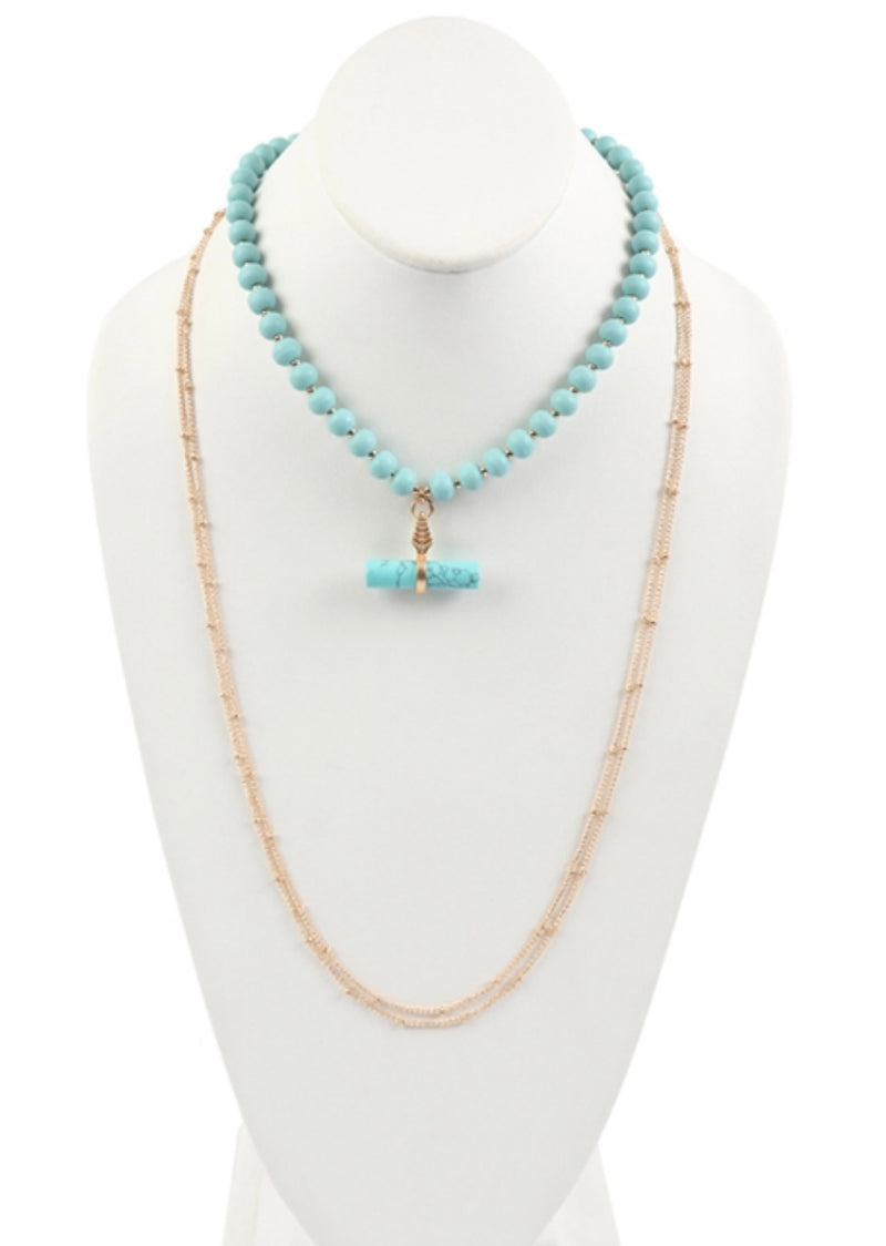 Turquoise Wood Pendant Necklace