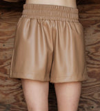 Vegan Leather Camel Shorts