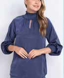 Navy Keyhole Smock High Neck Top