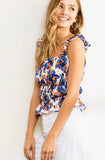Blue Floral Tiered Ruffle Top