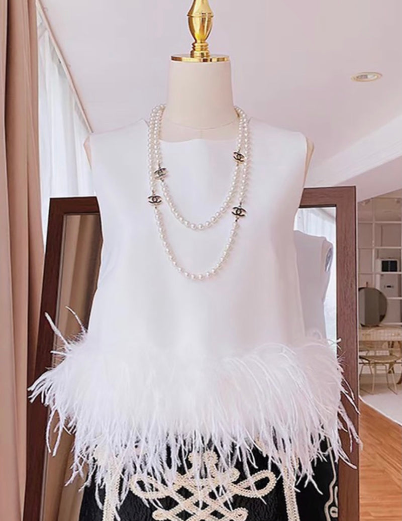 Sleeveless Feathered Tank