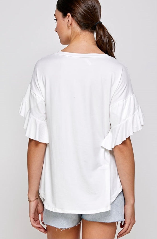 White Ruffle Sleeve Top