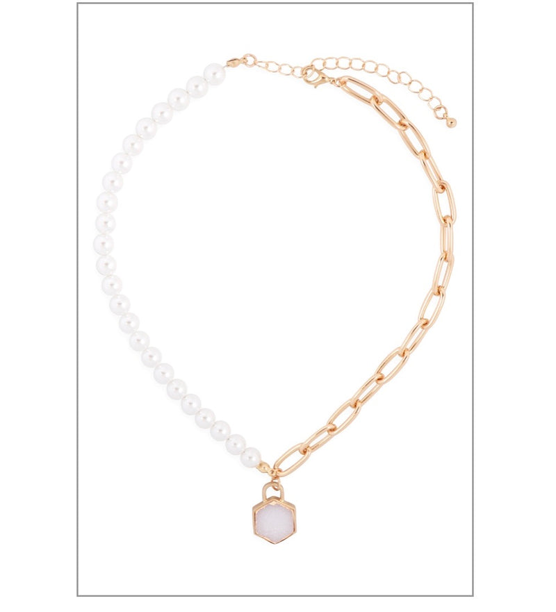 Pearl Druzy Stone Necklace