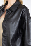 Black Leather Button Shacket