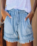 Raw Hem Denim Drawstring Shorts