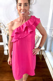 Fuchsia Ruffle One Shoulder Dress