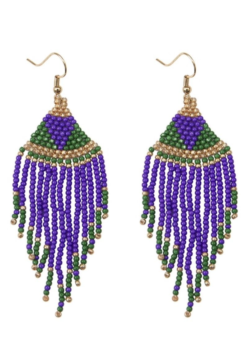 Hanging Mardi Gras Beaded Earrings