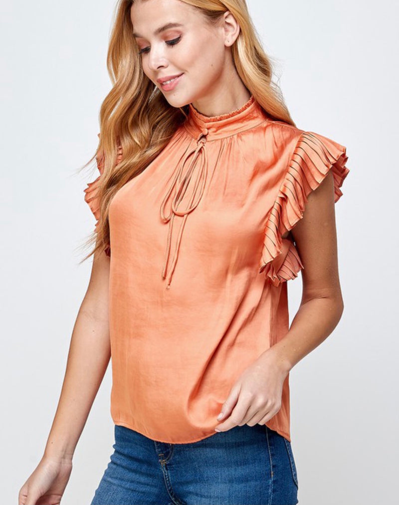 Copper Satin Mock Collar Top
