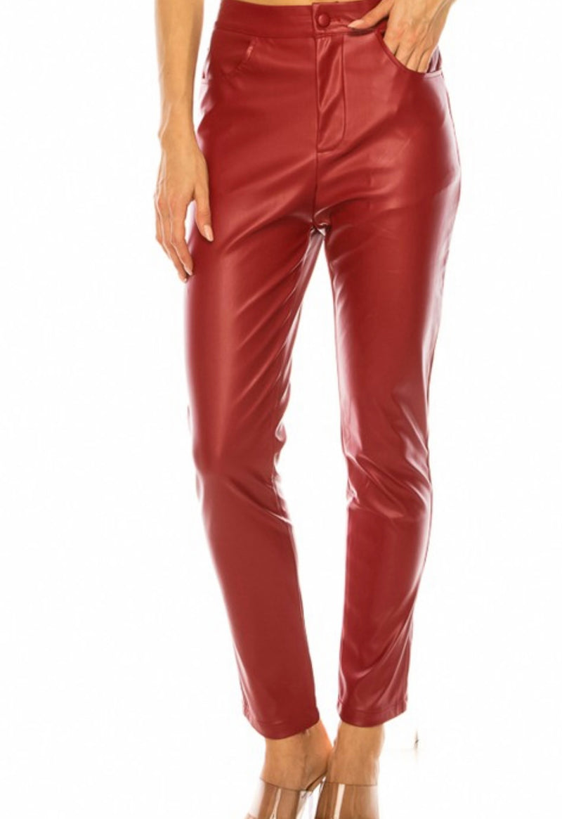 Red Pu Leather Pants