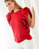 Red Puff Sleeve Knit Top