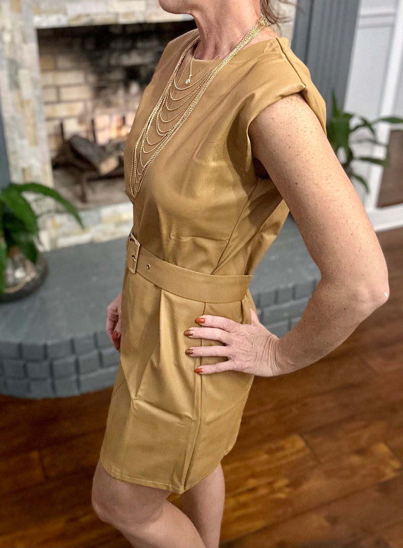 Leather Padded Shoulder Dress