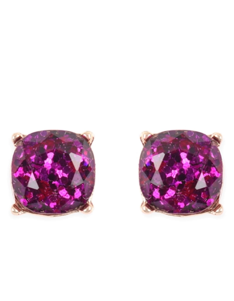 Purple Glitter Round Stud Earrings
