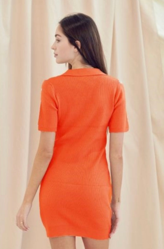 Orange Minimalist Polo Knit Dress