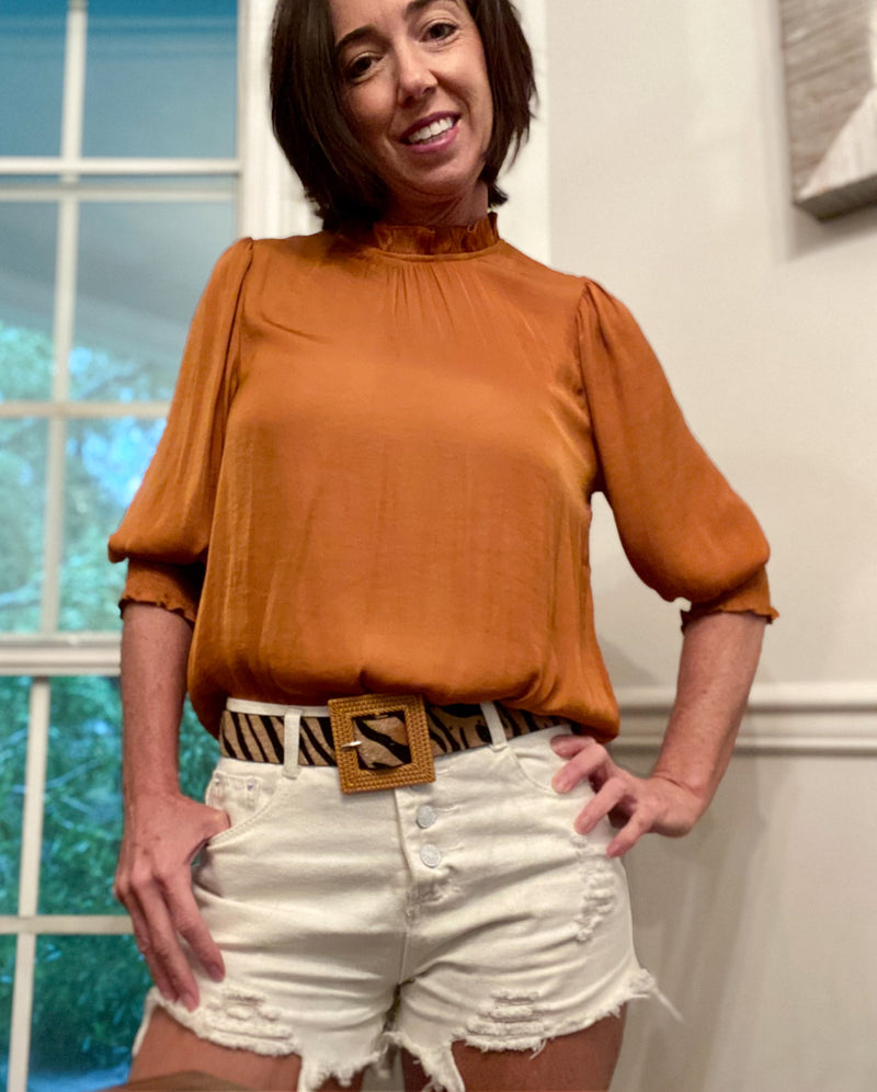 Elegant Ruffle Smock Silk Top