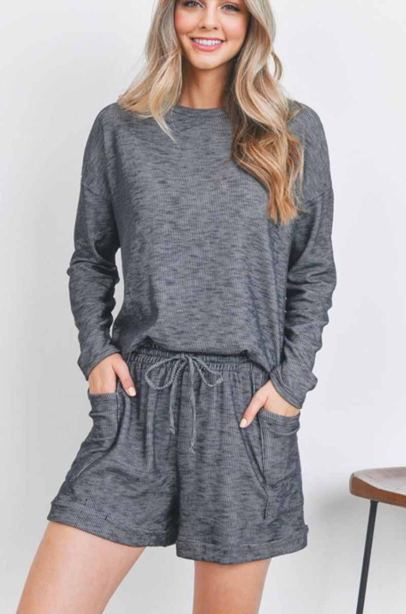 Black Pinstriped Short Set