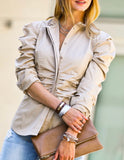 Khaki puffy Sleeves Jacket Top