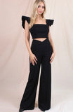 Black Open Button Back Ruffle Crop Top