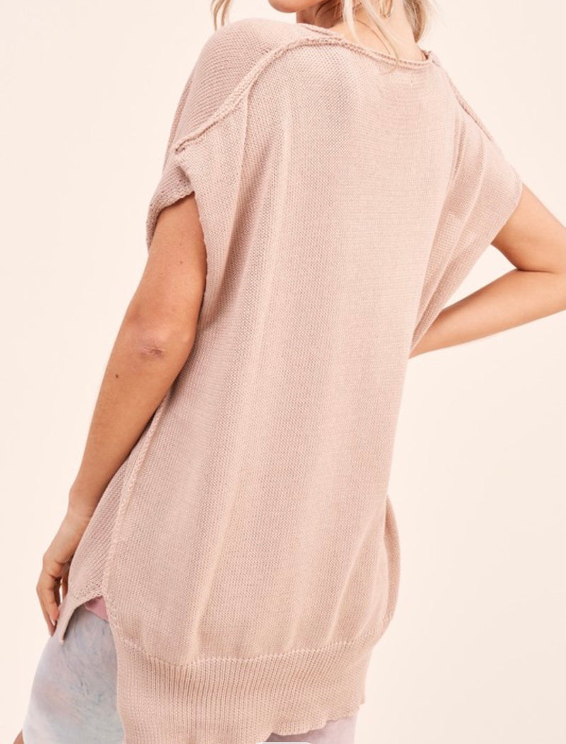 Mocha Button Sleeveless Sweater Top