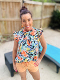 Floral Ruffle Mint Orange Mix Top