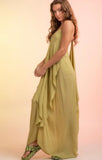 Avacado Green Back Drape Maxi Dress