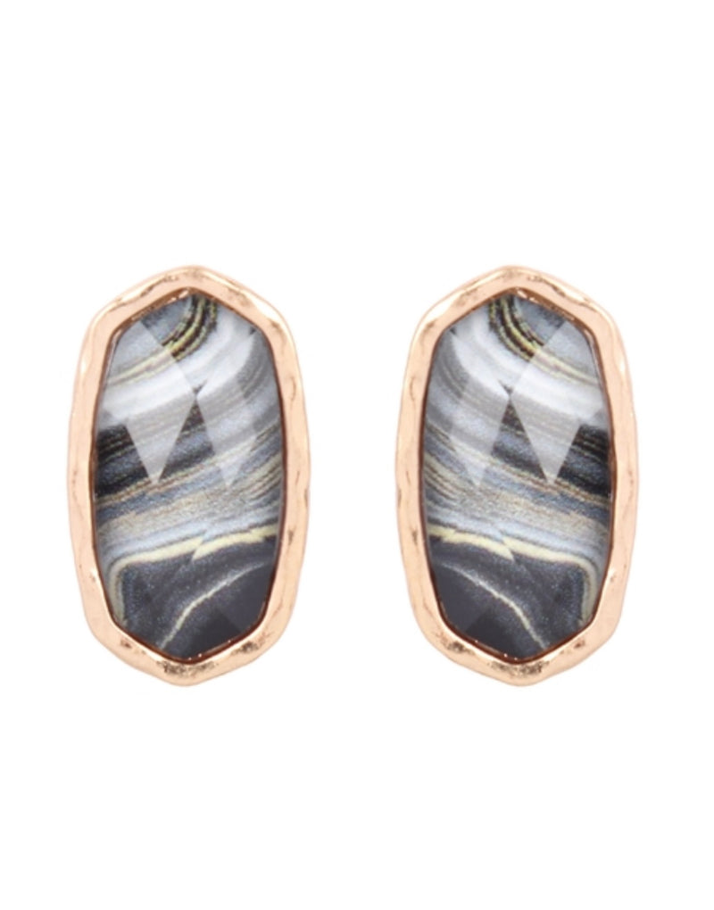 Gold Trim Marble Stone Earrings