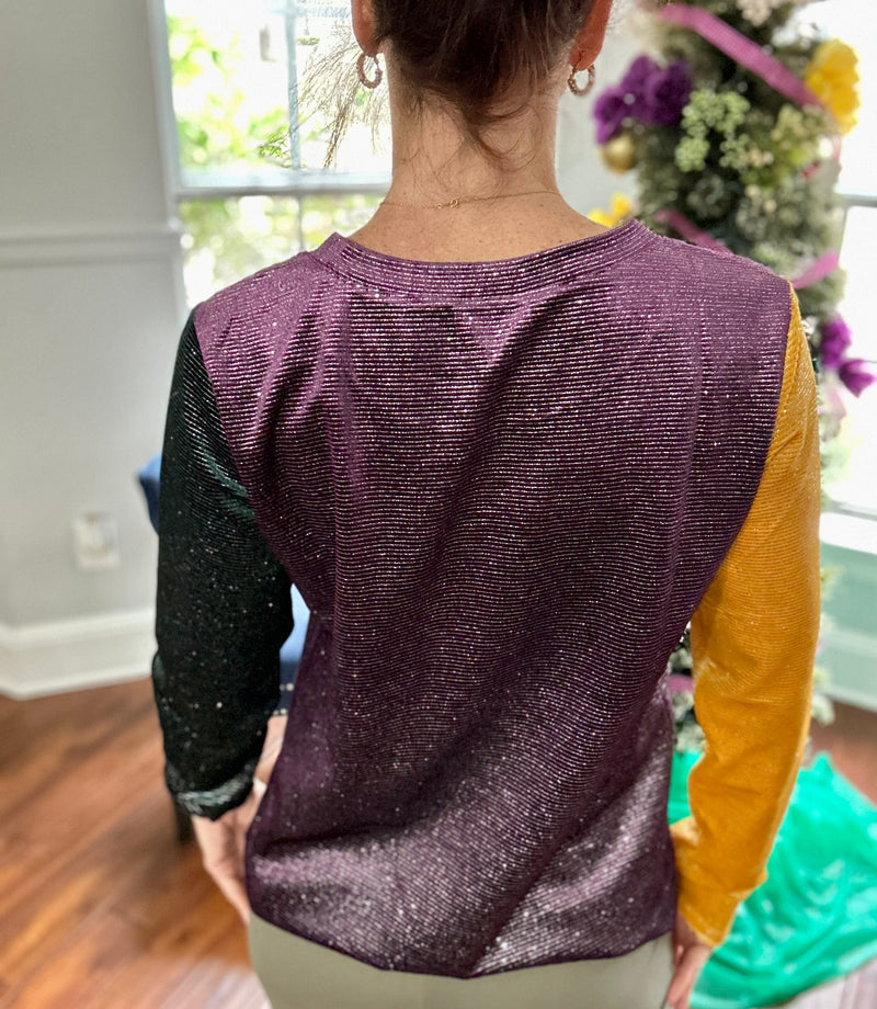 Glitter Stripes Mardi Gras Top