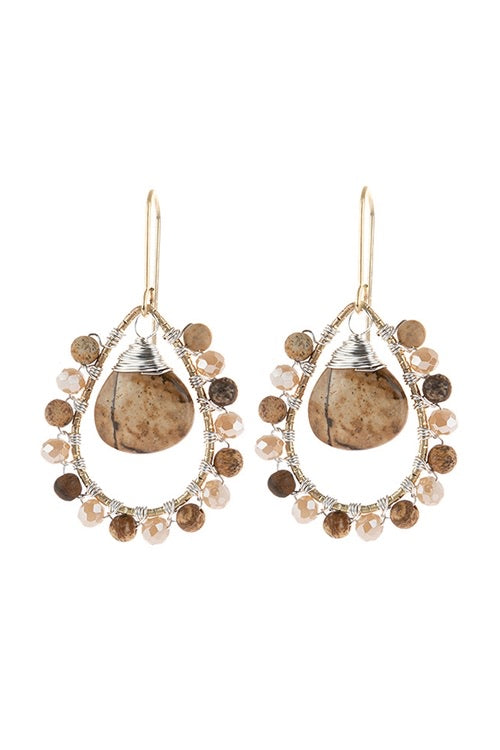 Stone Wired Teardrop Earrings