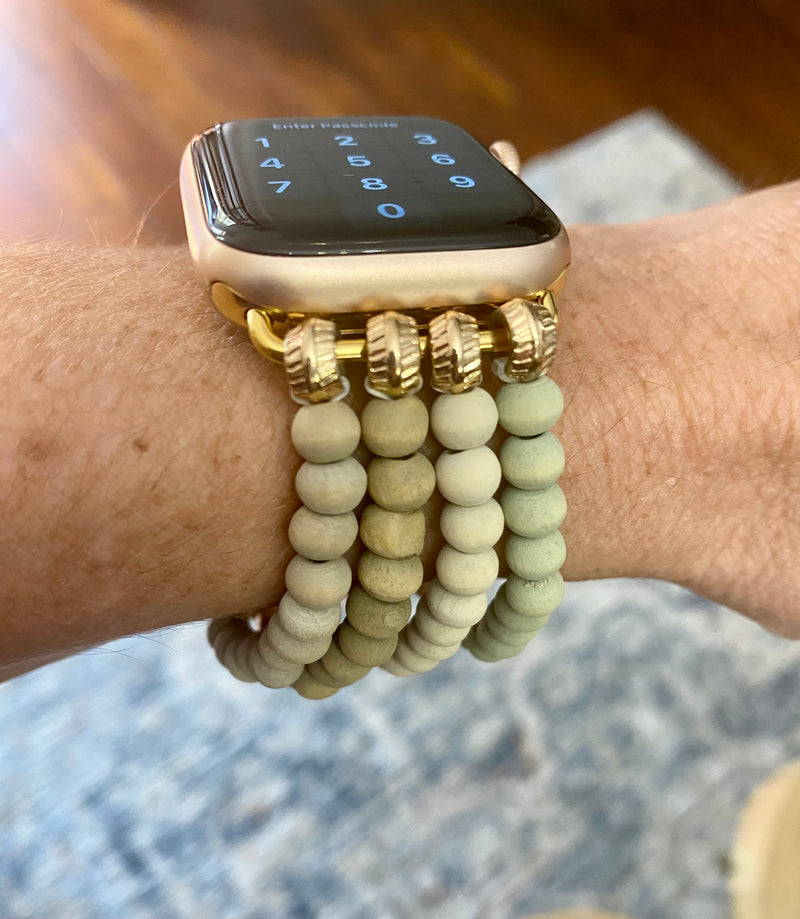 Wooden Beaded Apple Watch Elastic Band