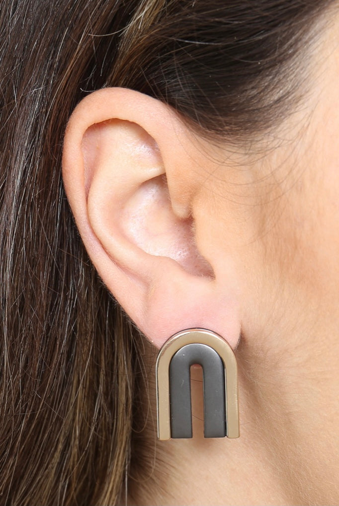 Two Toned Upside Down U Earrings