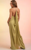 Avacado Green Back Drape Maxi Dress
