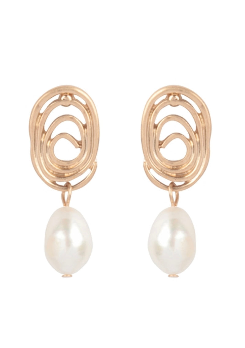 Oval Swirl Fresh Water Pearl Earrings