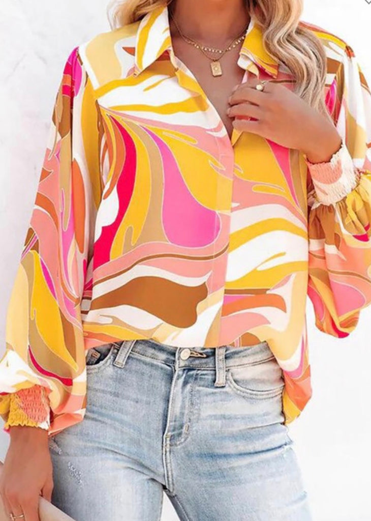 Vibrant Mix Shirred Sleeve Top