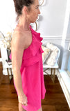 Fuchsia Ruffle One Shoulder Dress