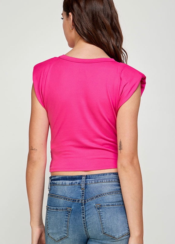 Fuchsia Padded knot Crop Top