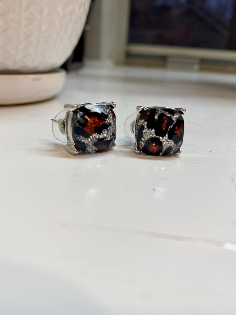 Silver Glittered Stud Earrings