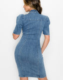 Denim Fitted Zip Up Dress