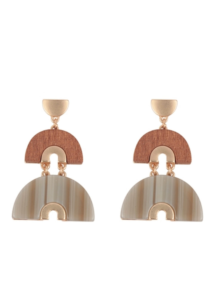 Wood Arch Layered Drop Earrings