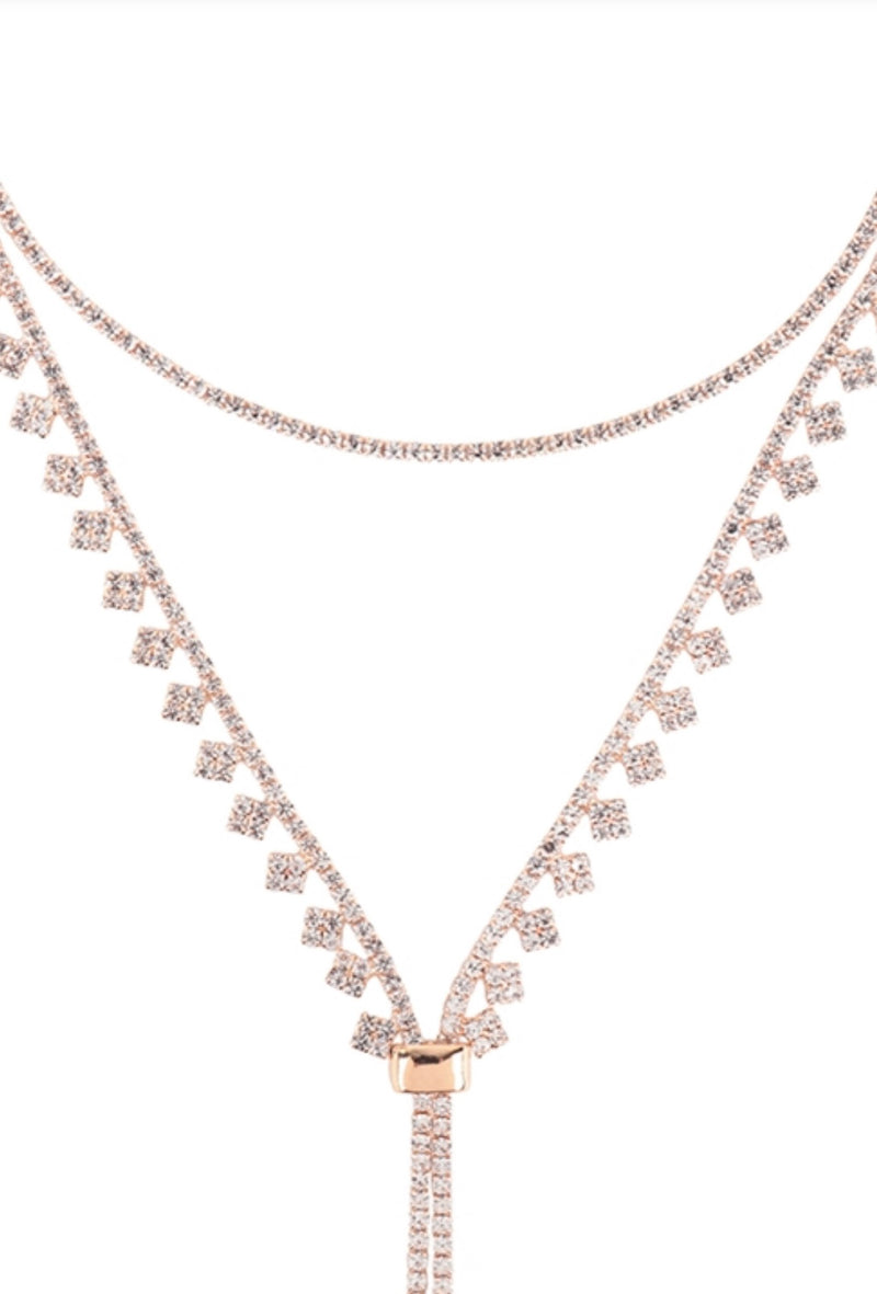 Rhinestone Choker Drop Slider Necklace