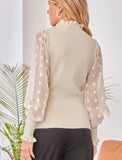 Shimmery High Neck Sheer Sleeve Sweater
