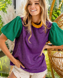 Mardi Gras Puff Sleeve Rhinestone Top