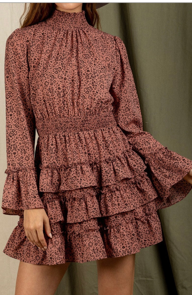 Mauve Smocked Ruffle Dress