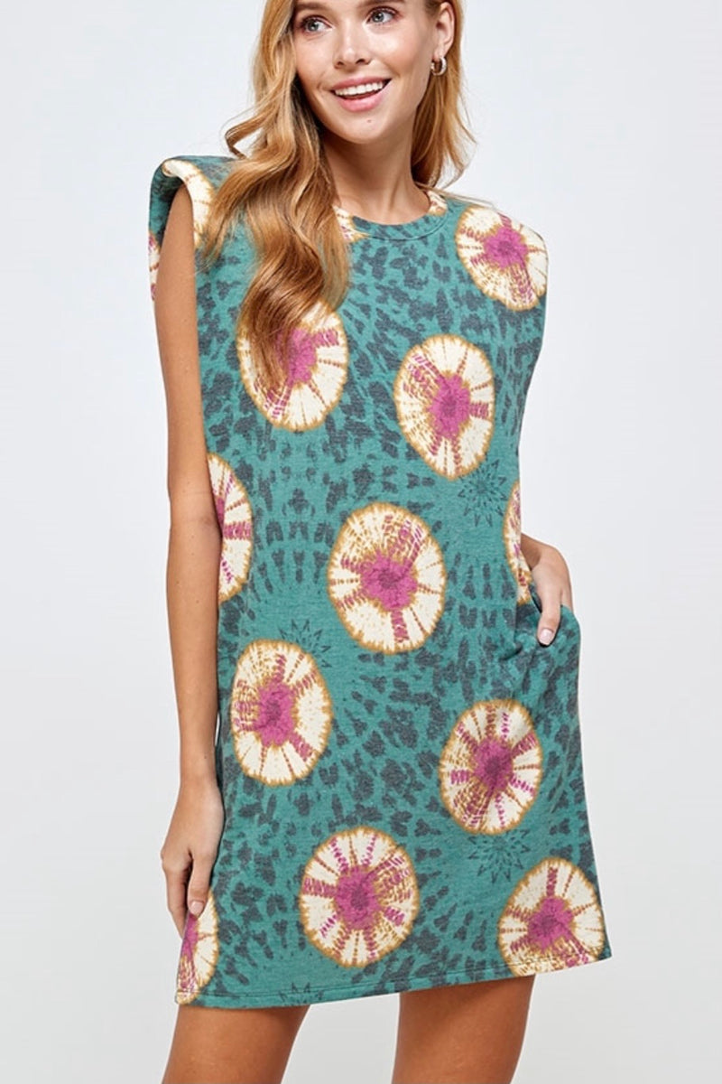 Teal Magenta Shoulder Pad Dress
