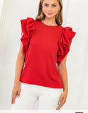 Red Puff Sleeve Knit Top