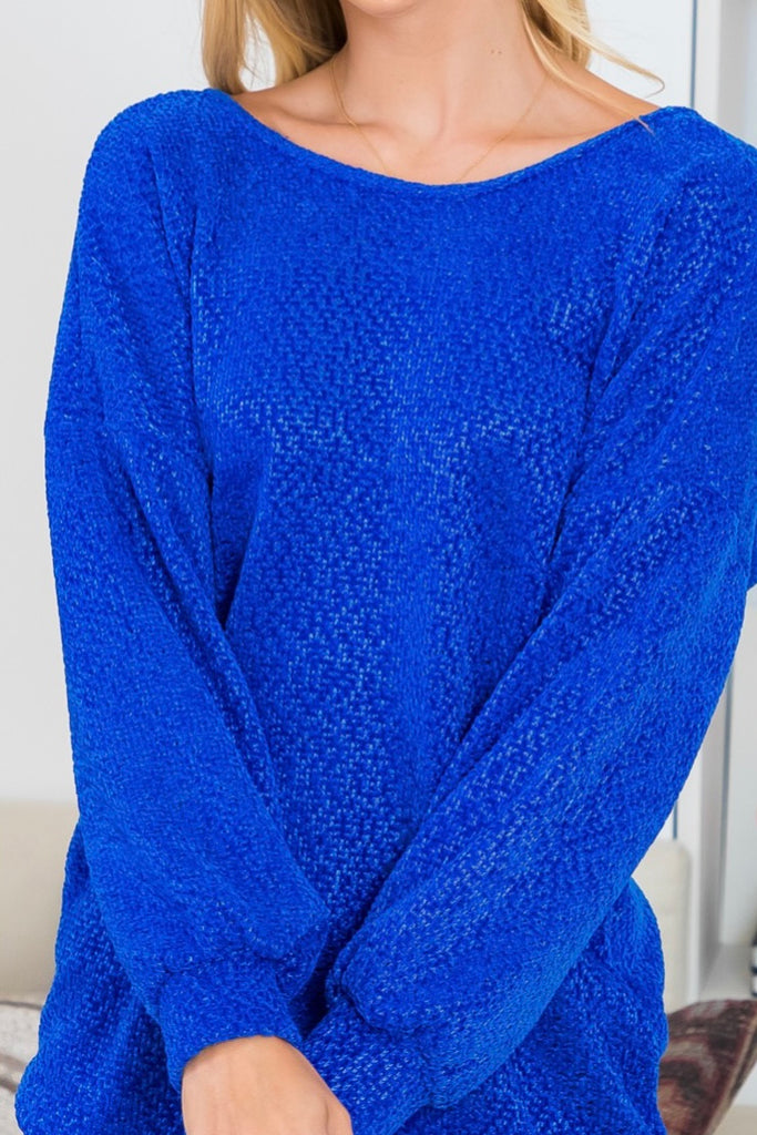 Chenille Royal Blue Twist Back Sweater