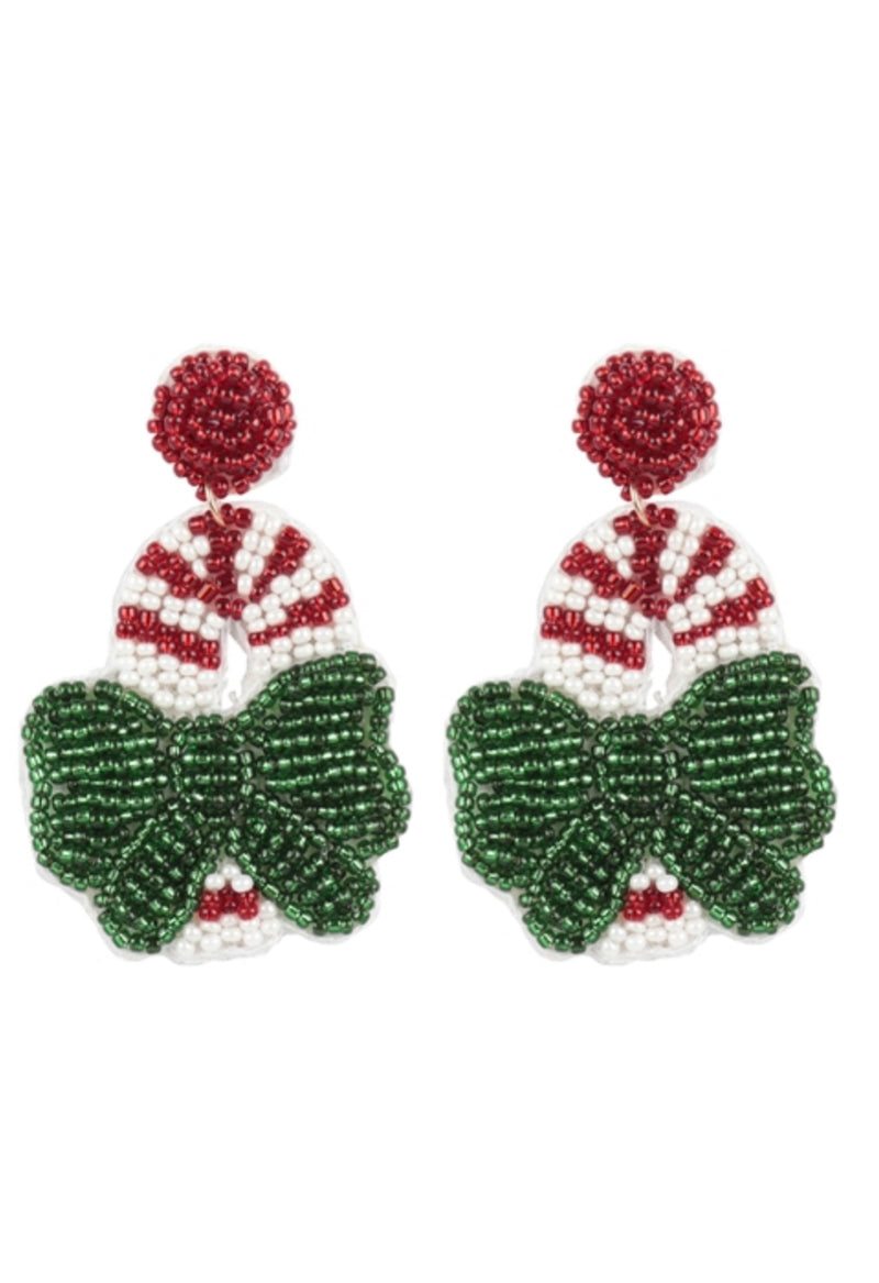 Candy Cane Seed Bead Earrings