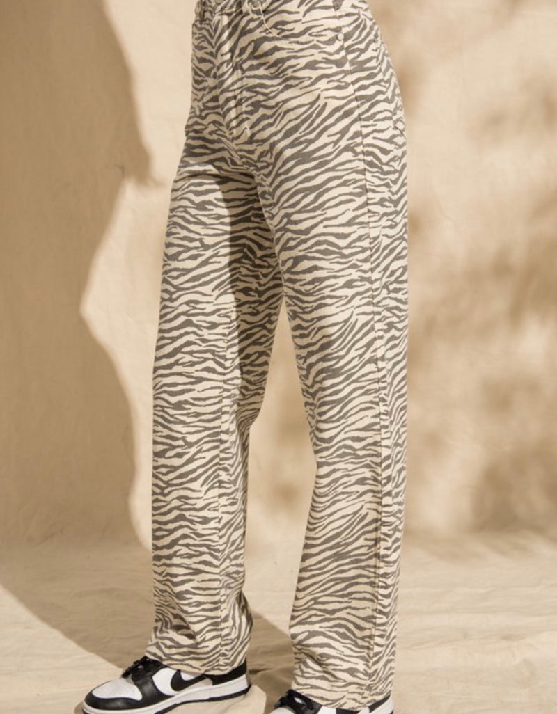Ivory Zebra Print Wide Leg Jeans