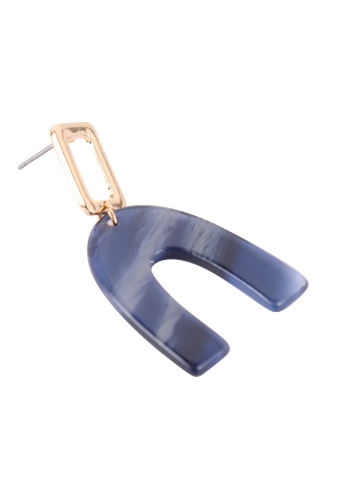 Upside Down Blue Marble Gold Earrings