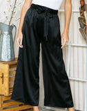 Black Ribbon Tie Wide Leg Silk Pants