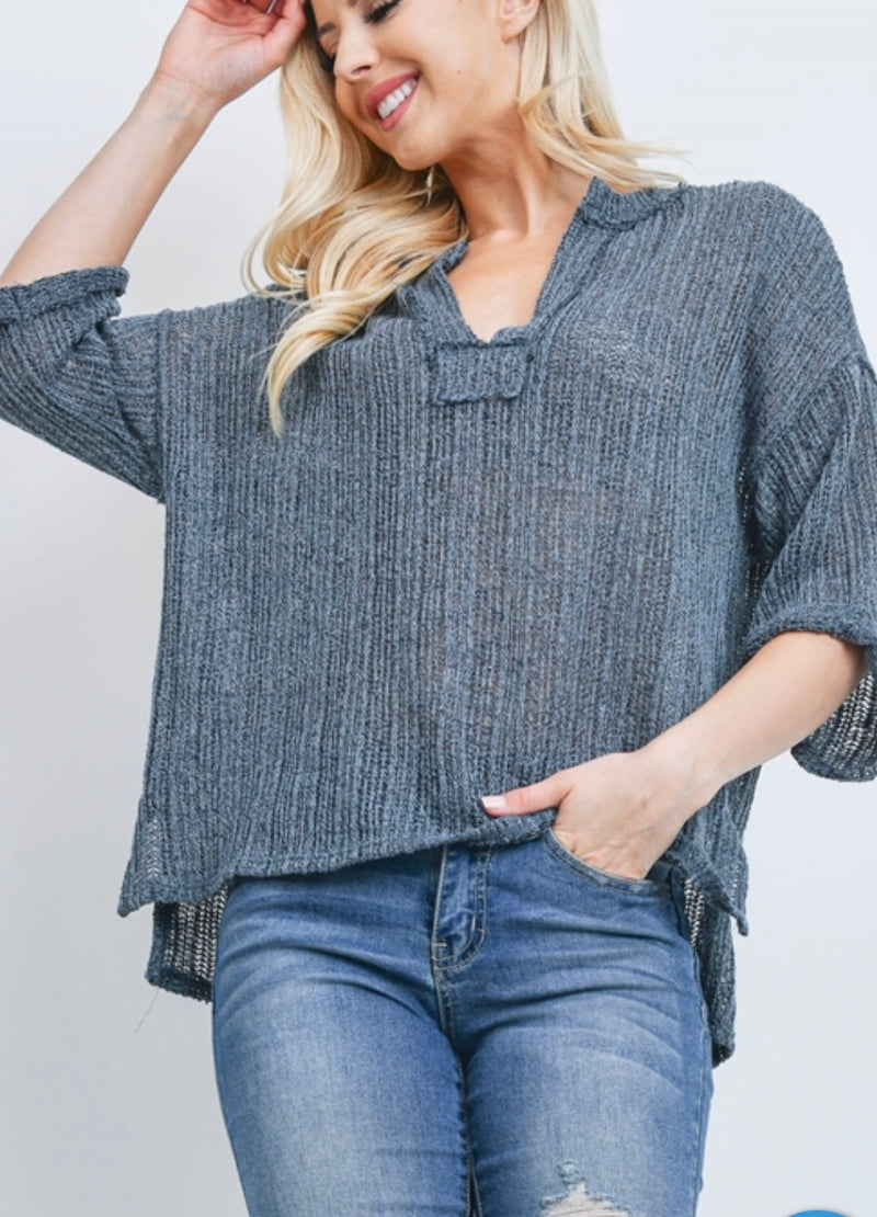 Vintage Denim Open Weave Sweater